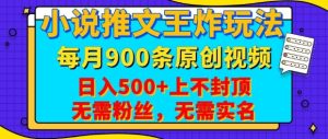 小说推文王炸玩法，一键代发，每月最多领900条原创视频，播放量收益日入5张，无需粉丝，无需实名【揭秘】