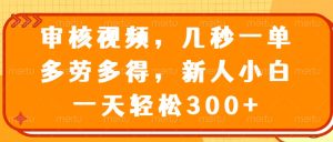 审核视频，几秒一单，多劳多得，新人小白一天轻松300+