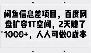 闲鱼信息差项目，百度网盘扩容1T空间，2天收益1k+，人人可做0成本