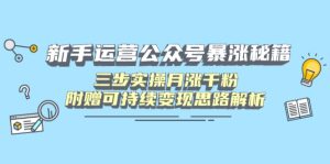 新手运营公众号暴涨秘籍，三步实操月涨千粉，附赠可持续变现思路解析