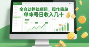 全自动挣钱项目，操作简单，单帐号日收入几十
