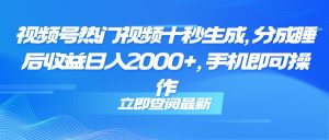 视频号热门视频十秒生成，分成睡后收益日入2000+，手机即可操作