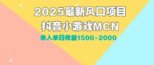 DY小游戏MCN广告2025最新打法单人单日收益1500-2000背靠大平台新手小白…