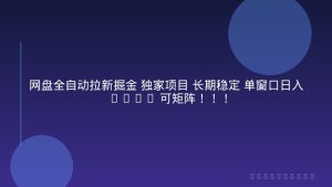 网盘全自动拉新掘金 独家项目 长期稳定 单窗口日入300+ 可矩阵！！！