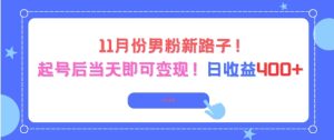 11月份男粉新路子，起号后当天即可变现，日收益4张