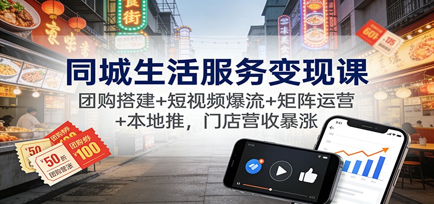 同城生活服务变现课：团购搭建+短视频爆流+矩阵运营+本地推，门店营收暴涨