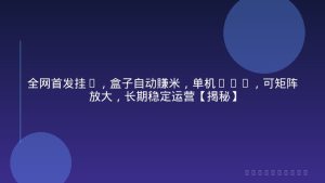 全网首发挂G，盒子自动賺米，单机20+，可矩阵放大，长期稳定运营【揭秘】