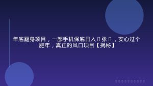 年底翻身项目，一部手机保底日入5张+，安心过个肥年，真正的风口项目【揭秘】