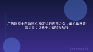 广告联盟全自动挂机 稳定运行两年之久，单机单日收益500+新手小白轻松玩转