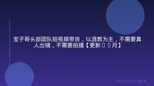 宝子哥头部团队短视频带货，以混剪为主，不需要真人出镜，不需要拍摄【更新11月】