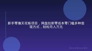 新手零撸天花板项目，网盘拉新零成本零门槛多种变现方式，轻松月入万元