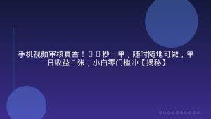 手机视频审核真香！20秒一单，随时随地可做，单日收益4张，小白零门槛冲【揭秘】