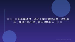 Temu新手赚钱课，选品上架+爆款运营+对接买手，快速开店出单，新手也能月入5000+