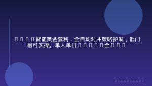 2026智能美金套利，全自动对冲策略护航，低门槛可实操。单人单日2000+全自动运行省心省力