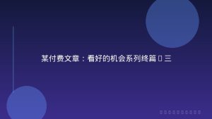 某付费文章：看好的机会系列终篇(三
