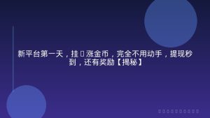 新平台第一天，挂G涨金币，完全不用动手，提现秒到，还有奖励【揭秘】
