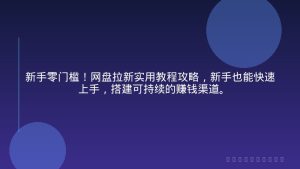 新手零门槛！网盘拉新实用教程攻略，新手也能快速上手，搭建可持续的赚钱渠道。