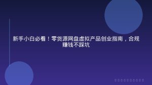 新手小白必看！零货源网盘虚拟产品创业指南，合规赚钱不踩坑