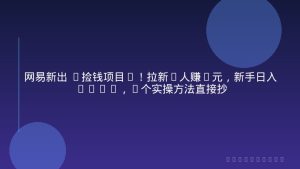 网易新出 “捡钱项目”！拉新1人赚4元，新手日入200+，3个实操方法直接抄