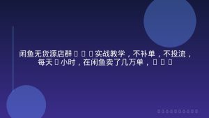 闲鱼无货源店群5.0实战教学，不补单，不投流，每天5小时，在闲鱼卖了几万单，每月5k到7k的净利润
