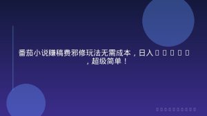 番茄小说赚稿费邪修玩法无需成本，日入1000+，超级简单！