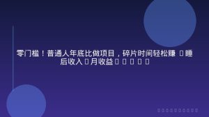零门槛！普通人年底比做项目，碎片时间轻松赚 “睡后收入”月收益3500+