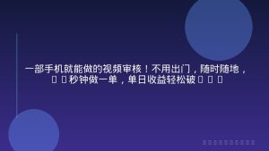 一部手机就能做的视频审核！不用出门，随时随地，20秒钟做一单，单日收益轻松破4张【揭秘】
