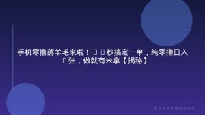 手机零撸薅羊毛来啦！20秒搞定一单，纯零撸日入2张，做就有米拿【揭秘】