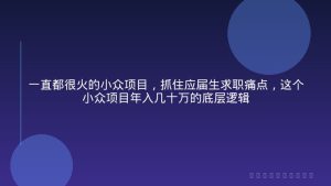 一直都很火的小众项目，抓住应届生求职痛点，这个小众项目年入几十万的底层逻辑