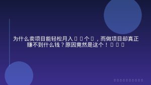 为什么卖项目能轻松月入10个W，而做项目却真正賺不到什么钱？原因竟然是这个！【揭秘】