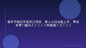 每年节假日年底风口项目，新人小白也能上手，零成本零门槛月入1w+(附渠道)【揭秘】