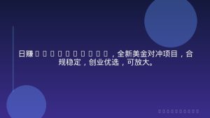 日赚1700—4000+，全新美金对冲项目，合规稳定，创业优选，可放大。