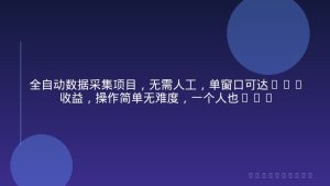 全自动数据采集项目，无需人工，单窗口可达50+收益，操作简单无难度，一个人也能轻松实现矩阵【揭秘】
