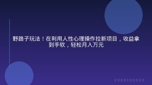 野路子玩法！在利用人性心理操作拉新项目，收益拿到手软，轻松月入万元