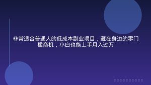 非常适合普通人的低成本副业项目，藏在身边的零门槛商机，小白也能上手月入过万