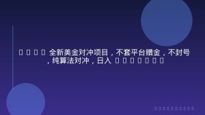 2026 全新美金对冲项目，不套平台赠金，不封号，纯算法对冲，日入 1500-6000+