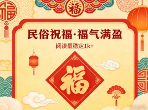 公众号流量主之民俗祝福赛道，选题不愁，结构固定，阅读稳定1w+