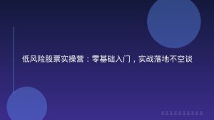 低风险股票实操营：零基础入门，实战落地不空谈