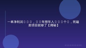 一单净利润1K+，26年想年入100个W，死磕卖项目就够了【揭秘】