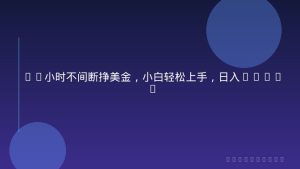 24小时不间断挣美金，小白轻松上手，日入1000+