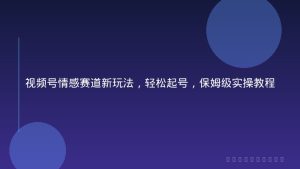 视频号情感赛道新玩法，轻松起号，保姆级实操教程