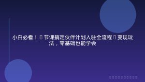 小白必看！1节课搞定伙伴计划入驻全流程+变现玩法，零基础也能学会