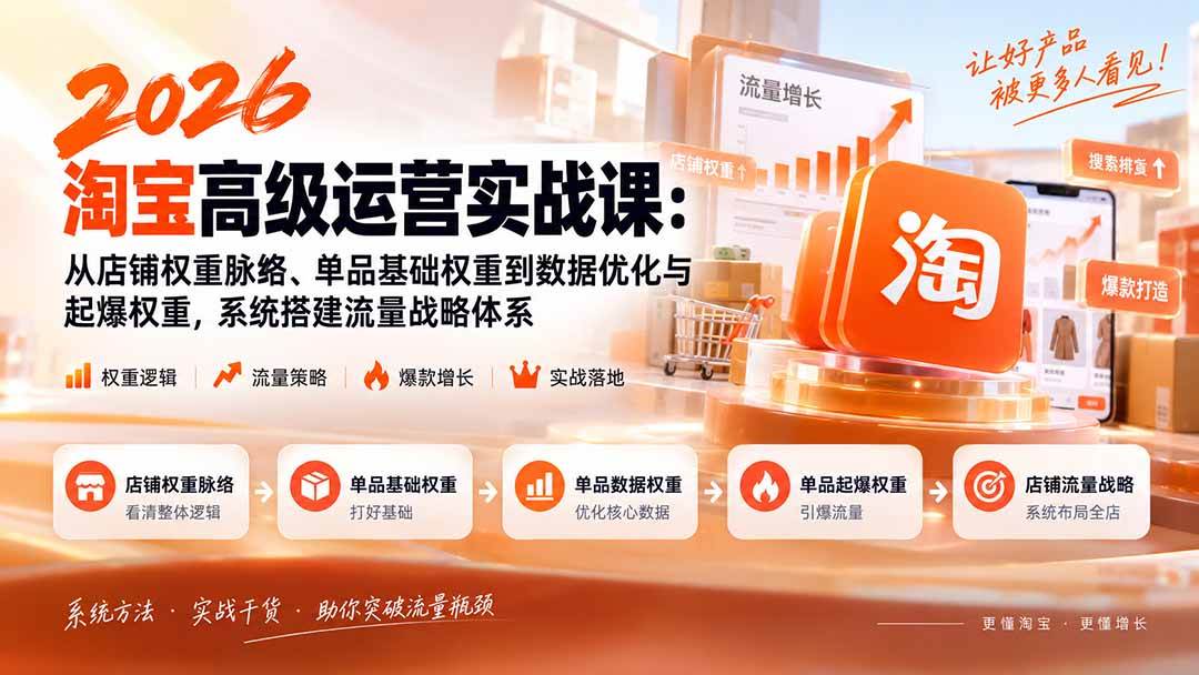 （20409期）2026淘宝高级运营实战课：从店铺权重脉络、单品基础权重到数据优化与起爆权重，系统搭建流量战略体系
