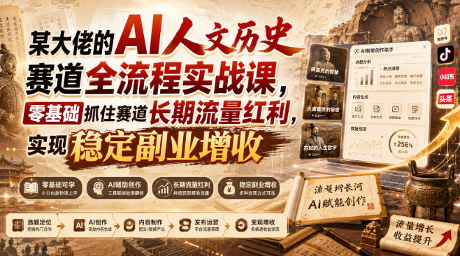 某大佬的AI人文历史赛道全流程实战课，零基础抓住赛道长期流量红利，实现稳定副业增收（更新）