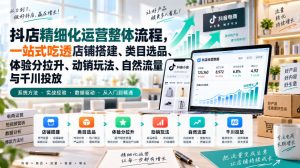 李哥电商-抖店精细化运营整体流程，一站式吃透店铺搭建、类目选品、体验分拉升、动销玩法、自然流量与千川投放