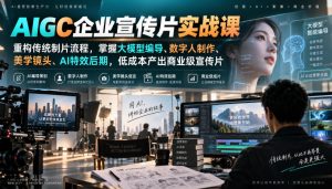 AIGC企业宣传片实战课，重构传统制片流程，掌握大模型编导、数字人制作、美学镜头、AI特效后期，低成本产出商业级宣传片