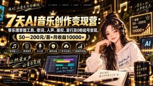 （20442期）AI音乐创作变现营：零乐理掌握工具、歌词、人声、版权、发行及0粉起号变现，50—200元/首+月收益10000+
