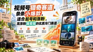 视频号猎奇赛道，条条小爆款，适合起号和涨粉，高涨粉高变现的优质冷门赛道