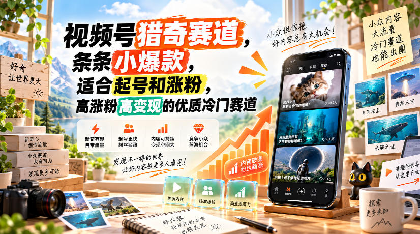 视频号猎奇赛道，条条小爆款，适合起号和涨粉，高涨粉高变现的优质冷门赛道