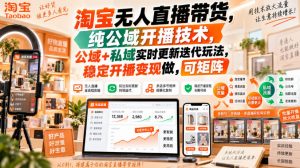 淘宝无人直播带货，纯公域开播技术，公域+私域实时更新迭代玩法，稳定开播变现做，可矩阵【揭秘】